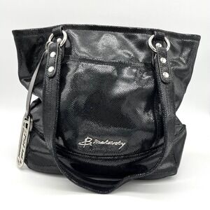 B Makowsky Black Snakeskin Embossed Leather‎ Satchel Shoulder Bag